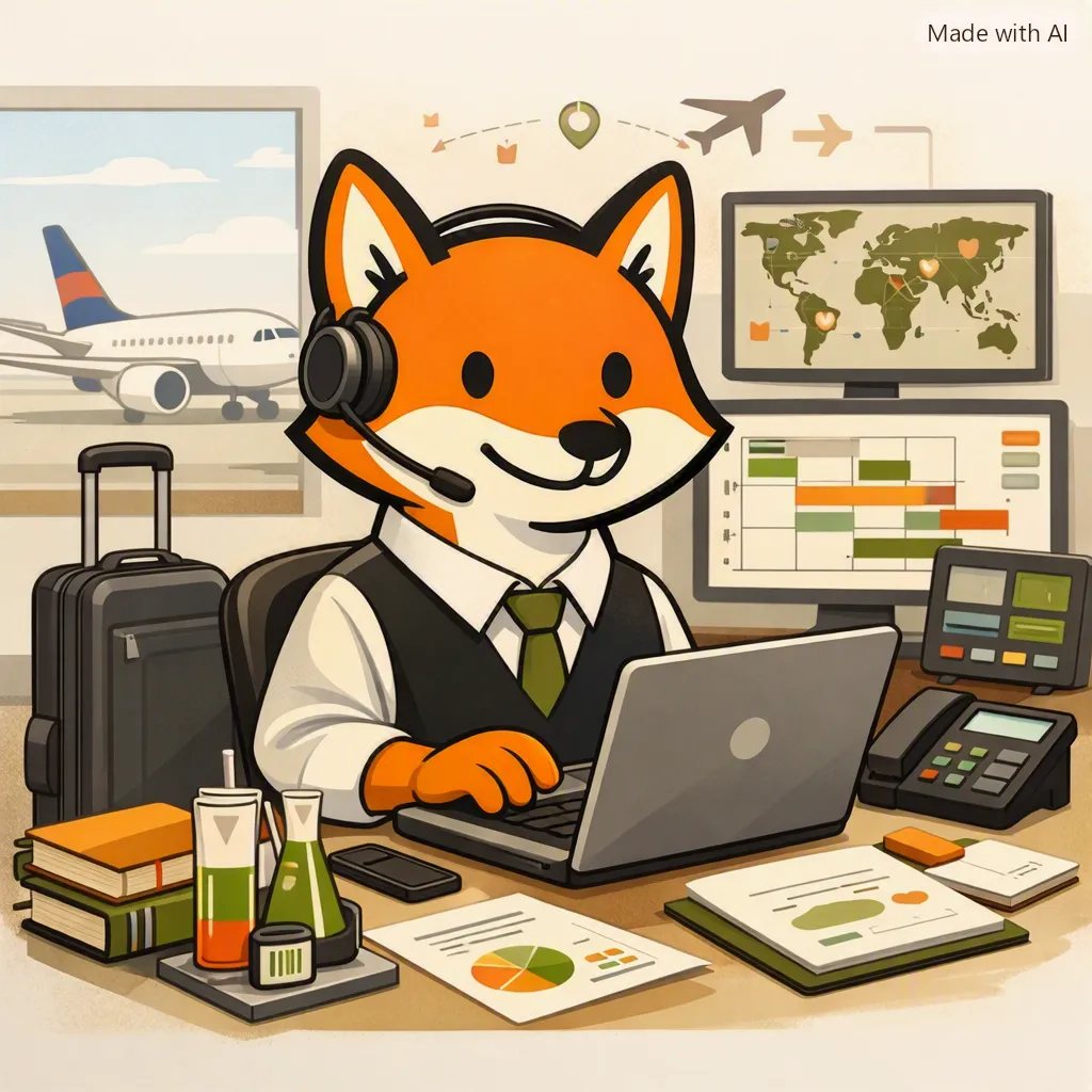 WildFox con auriculares de call center en un entorno aeroportuario, representando la etapa en LAN Argentina