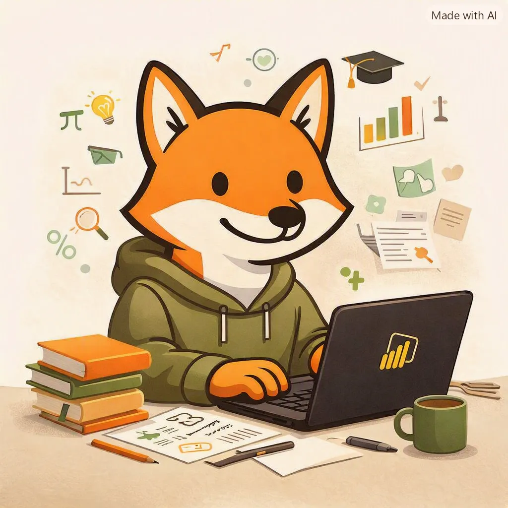 WildFox en su etapa de formación y aprendizaje continuo, rodeado de libros, gráficos y herramientas de análisis
